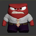 Red Cartoon Character Featuring Angry Expression Wearing White Shirt Purple Pants Pink White Striped Tie