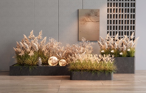 Modern Flower Box Reed Plant Wheat Ear 3d model