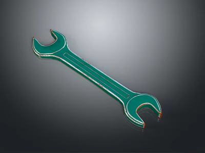 Professional Green Double Open End Wrench Tool With Metallic Glossy Finish 3d model
