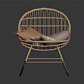 Rattan Leisure Chair with Rocking Frame and Colorful Cushions in Orange White Lavender Tones