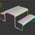 Sleek Modern Metal Furniture Set With Table Benches And Reflective Surface