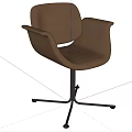 Brown Leather Office Chair With Curved Armrests And Metal Swivel Base
