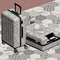 Modern Leaf Pattern Luggage Set With Large And Small Ivory Suitcases And Wheels 3d model