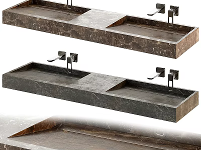 Modern Double Basin Marble Washbasin With Sleek Faucet And Elegant Design 3d model