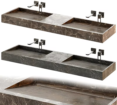 Modern Double Basin Marble Washbasin With Sleek Faucet And Elegant Design 3d model