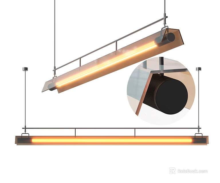 Modern Linear Pendant Light With Metal Frame And Warm Glow Illumination 3d model 