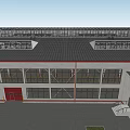 Industrial Workshop With Metal Frame Structure High Ceiling Glass Roof And Red Barriers