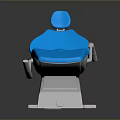 Blue Cushioned Dental Chair With White Base And Adjustable Features