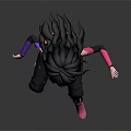 Dynamic Female Character with Blue Pink Gradient Hair Wearing Black Sportswear and Colorful Armbands Jumping