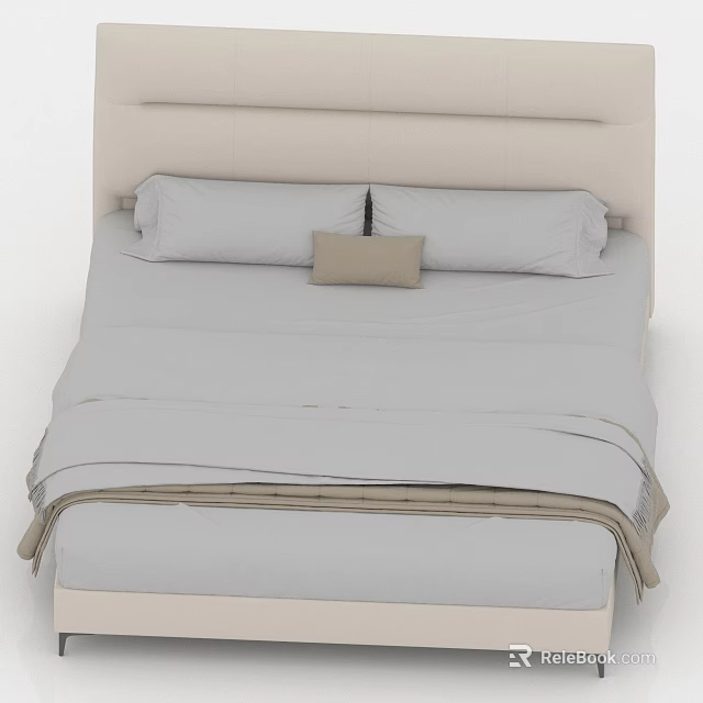 Modern Double Bed With Upholstered Headboard Soft Bedding And Neutral Tones 3d model