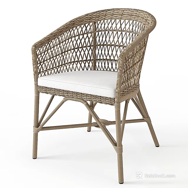 Woven Rattan Single Chair With White Cushion And Crossed Legs Design 3d model 