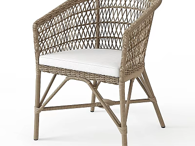 Woven Rattan Single Chair With White Cushion And Crossed Legs Design 3d model