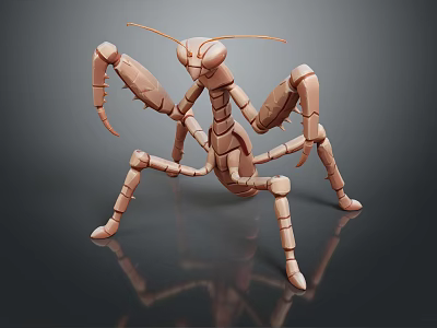Low Poly Copper Mantis 3D Model With Shiny Metallic Texture And Reflective Surface 3d model
