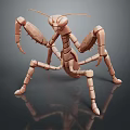 Low Poly Copper Mantis 3D Model With Shiny Metallic Texture And Reflective Surface 3d model