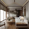 Modern Elegant Living Room Interior With White Sofa Round Coffee Table And Wooden Elements