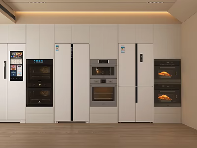 Stylish Modern Kitchen With Built In Appliances And White Cabinets 3d model