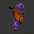 Cute Game Movie Character Witch With Purple Hat Orange Hair Purple Robe And Red Shoes