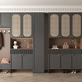 Modern Entryway Shoe Cabinet With Glass Doors Storage Coat Hooks And Decorative Shelves
