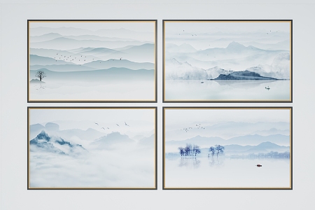 New Chinese Landscape Painting Background Wall Painting 3d model