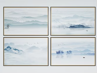 New Chinese Landscape Painting Background Wall Painting 3d model