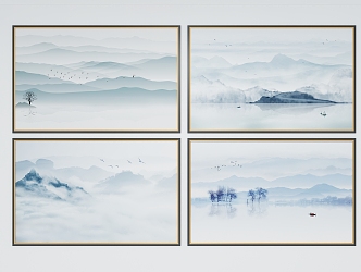 New Chinese Landscape Painting Background Wall Painting 3d model