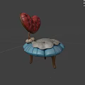 Unique Single Chair With Red Heart Shaped Backrest Blue Base And Wooden Legs