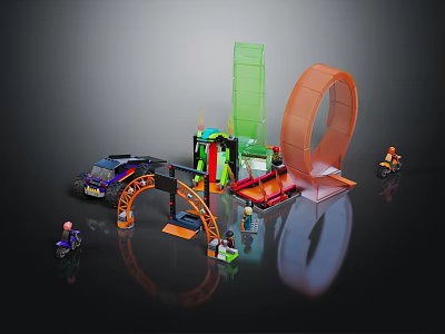 Toy Racing Track Equipment Set With Race Car Motorcycle Models Colorful Tracks And Small Figures 3d model