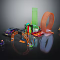 Toy Racing Track Equipment Set With Race Car Motorcycle Models Colorful Tracks And Small Figures