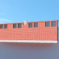 Red Brick Wall Structure With Multiple Small Windows Circular Top And White Base Decoration 3d model