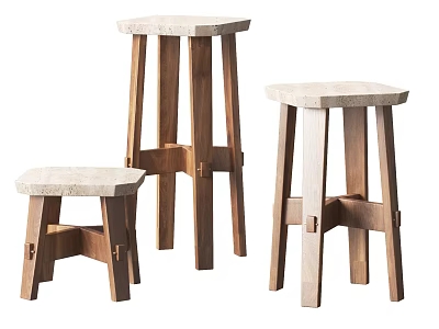 Modern Wooden Bar Stools with Marble Tops in Various Heights Sturdy Design 3d model