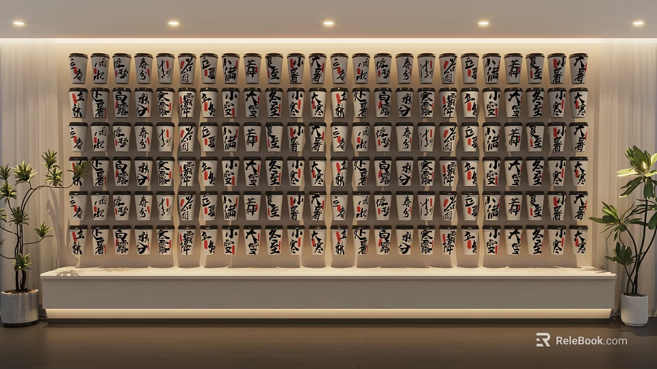 Popular Photo Spot With Neatly Arranged Colorful Small Artworks on White Wall Under Warm Lighting 3d model 