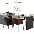 Modern Kitchen Dining Area Interior With Marble Island And Comfortable Chairs Green Plants Vase
