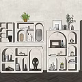 Modern Minimalist Decorative Shelves with Open Compartments Displaying Books Vases Potted Plants and Decorations