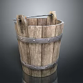 Rustic Wooden Bucket With Metal Hoops Handle And Sturdy Structure For Home Daily Use