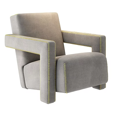 Modern Gray Accent Chair with Yellow Stitching and Armrests Design 3d model