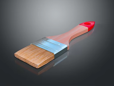 Practical Household Brush With Red Handle Wooden Grip And Brown Bristles 3d model