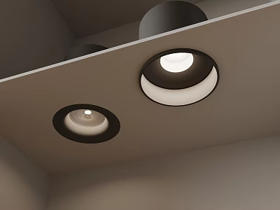 Three Modern Recessed Ceiling Lights With Black Trim Illuminating Interior Space 3d model