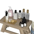 Elegant Bathroom Accessories Displayed On Wooden Tray With Lotion Bottles Gold Tray And White Container