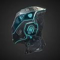 Futuristic Mechanical Helmet Design With Blue Glowing Lines And Armored Details