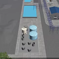 Aerial View Of Industrial Plant With Large White Tanks Cooling Towers And Metal Structures