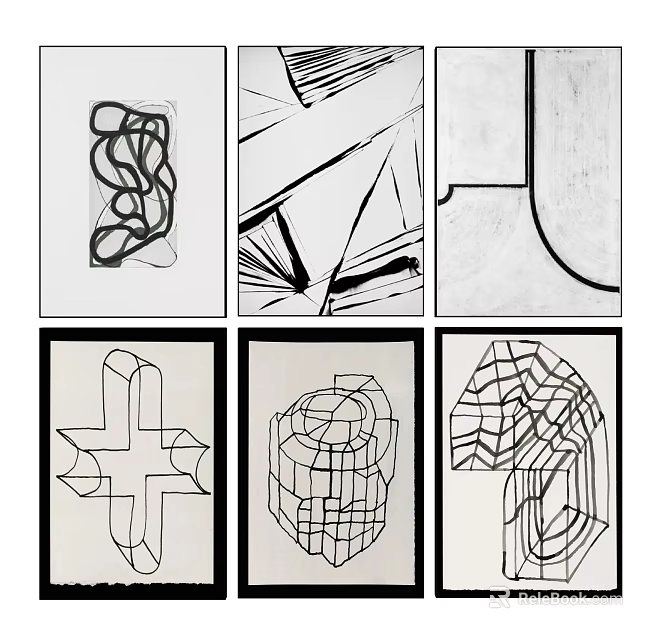 Modern Abstract Line Wall Art With Multiple Geometric And Curved Designs 3d model