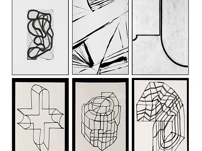 Modern Abstract Line Wall Art With Multiple Geometric And Curved Designs 3d model