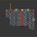 Medieval Castle Interior With Stone Walls Wooden Door Red Carpet And Barrels