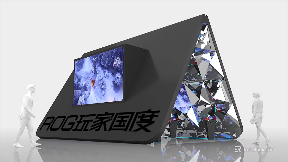 ROG Republic of Gamers Black Triangular Display Structure With Screen And Diamond Cut Design 3d model 
