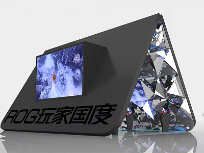 ROG Republic of Gamers Black Triangular Display Structure With Screen And Diamond Cut Design 3d model
