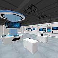 Modern Tech Exhibition Hall With Display Counters And Digital Screens 3d model