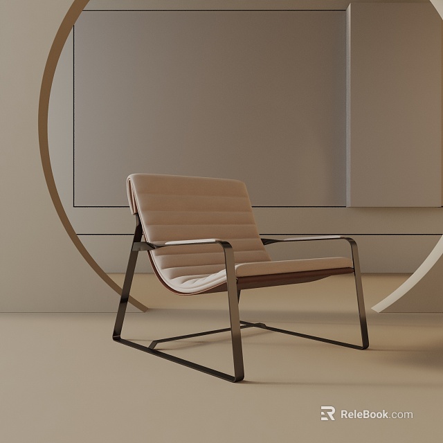 Modern Leisure Chair With Metal Frame And Beige Upholstery For Home Living Area 3d model 
