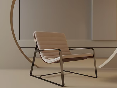 Modern Leisure Chair With Metal Frame And Beige Upholstery For Home Living Area 3d model