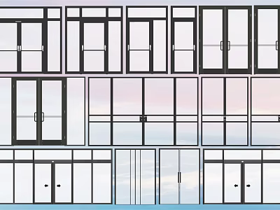 Various Styles of Double Doors With Glass Panels And Frame Structures 3d model