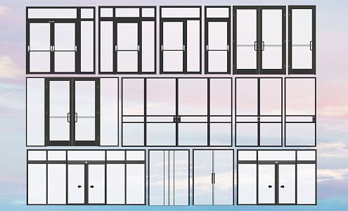 Modern double door company entrance glass door sliding door shopping mall curtain wall double door 3d model